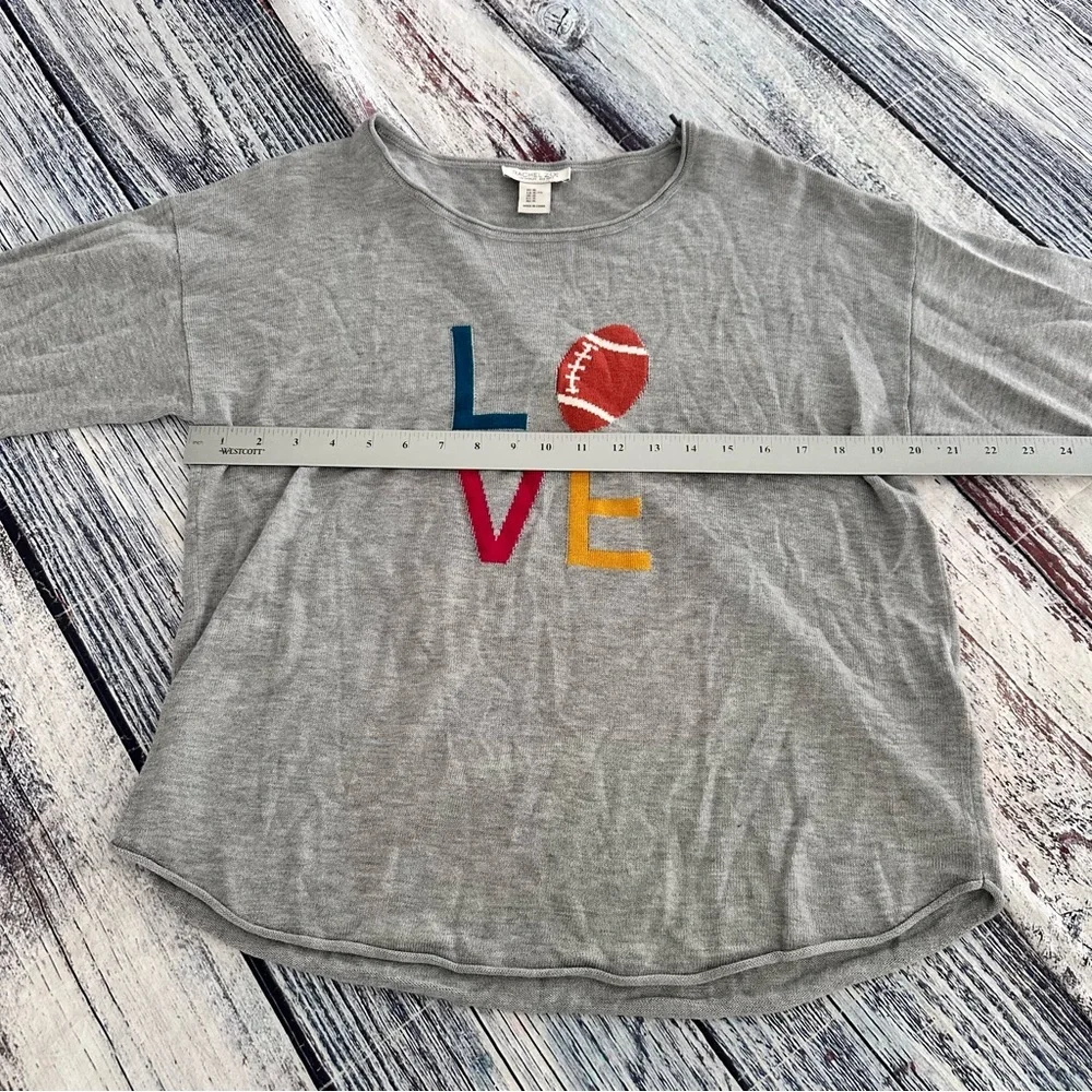 Rachel Zoe Gray Cashmere Blend “Love Football” Knit Sweater